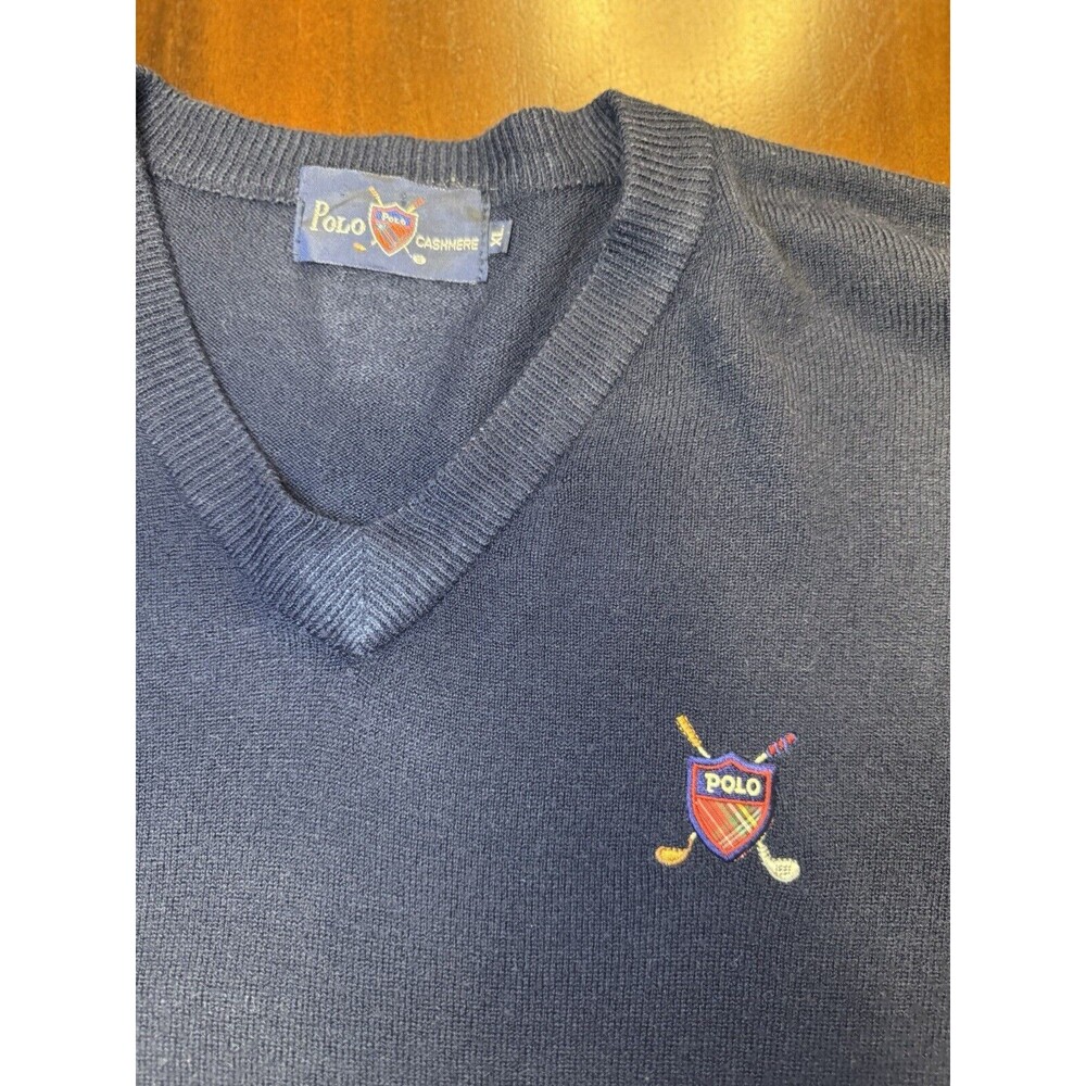 Vintage Polo Golf Ralph Lauren Cashmere V-neck Sweater Blue XL Polo Crest